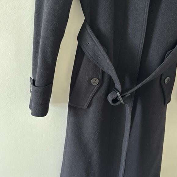 Burberry London Cashmere Virgin Wool Belt Long Winter Pea Coat Black Size 2 - Picture 6 of 11